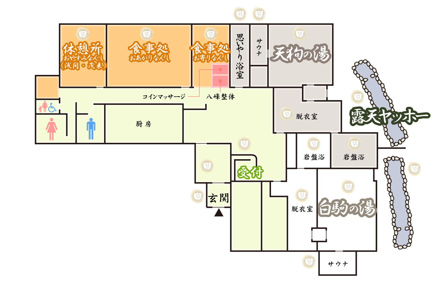 北八ヶ岳松原湖温泉「八峰の湯」施設総合案内 イメージマップ